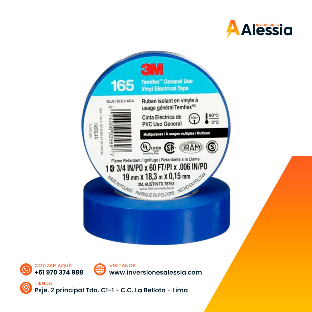 Cinta aislante 3M Temflex 165 Azul