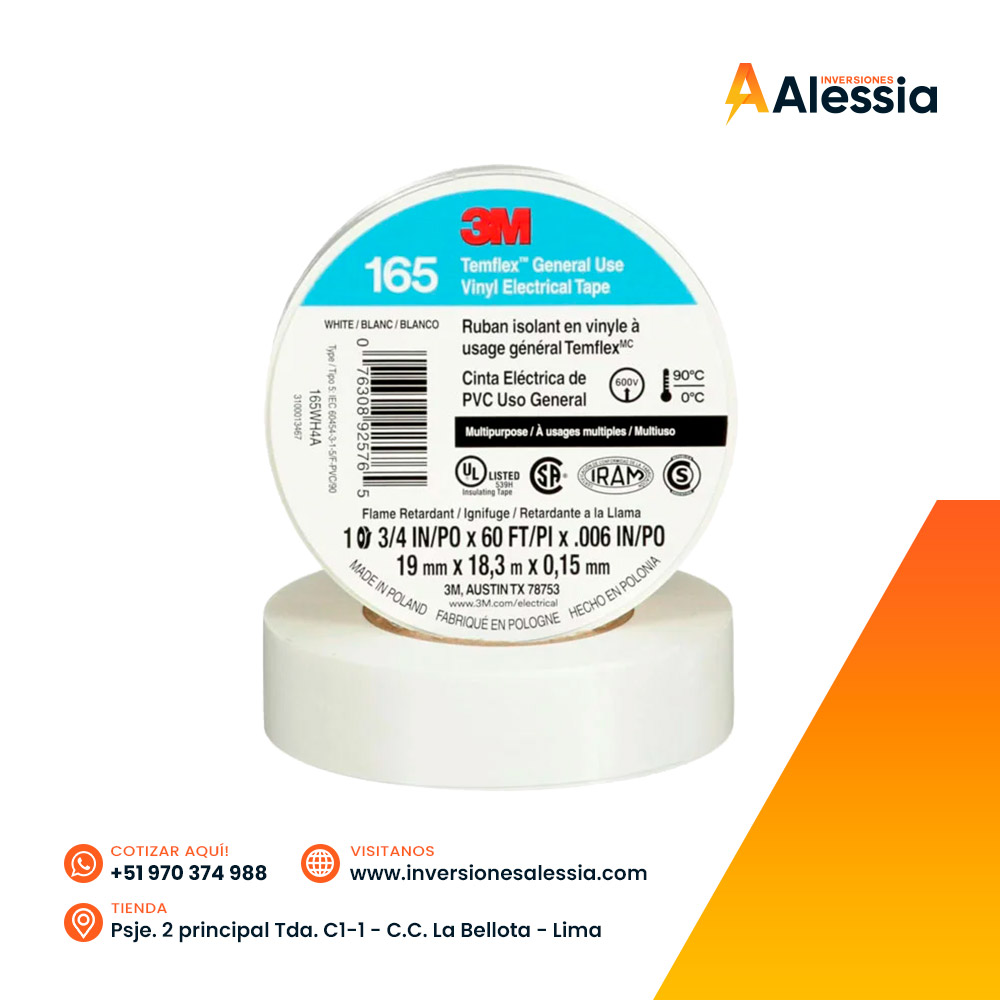 Cinta aislante 3M Temflex 165 Blanco