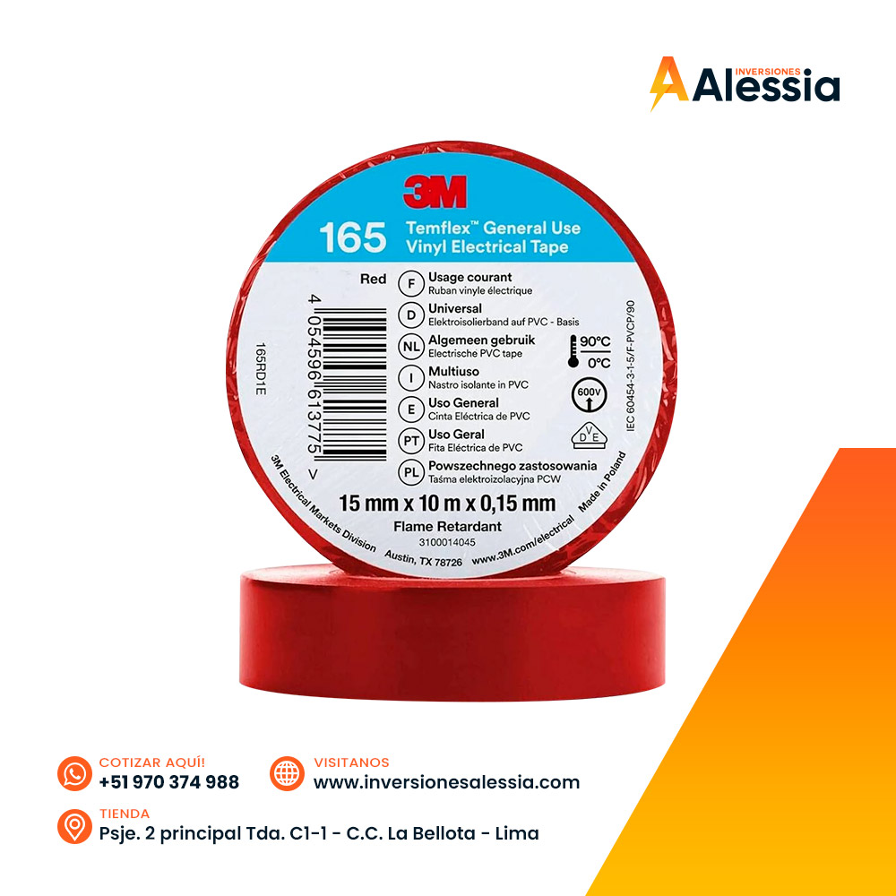 Cinta aislante 3M Temflex 165 Rojo
